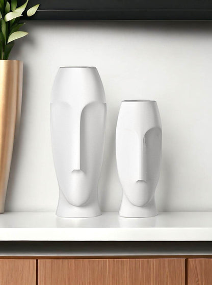 Set of Two Ceramic White Cylinder Table Vases - Loft&Timber