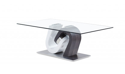 48" Clear Gray and White Glass And Steel Mod Coffee Table - Loft&Timber