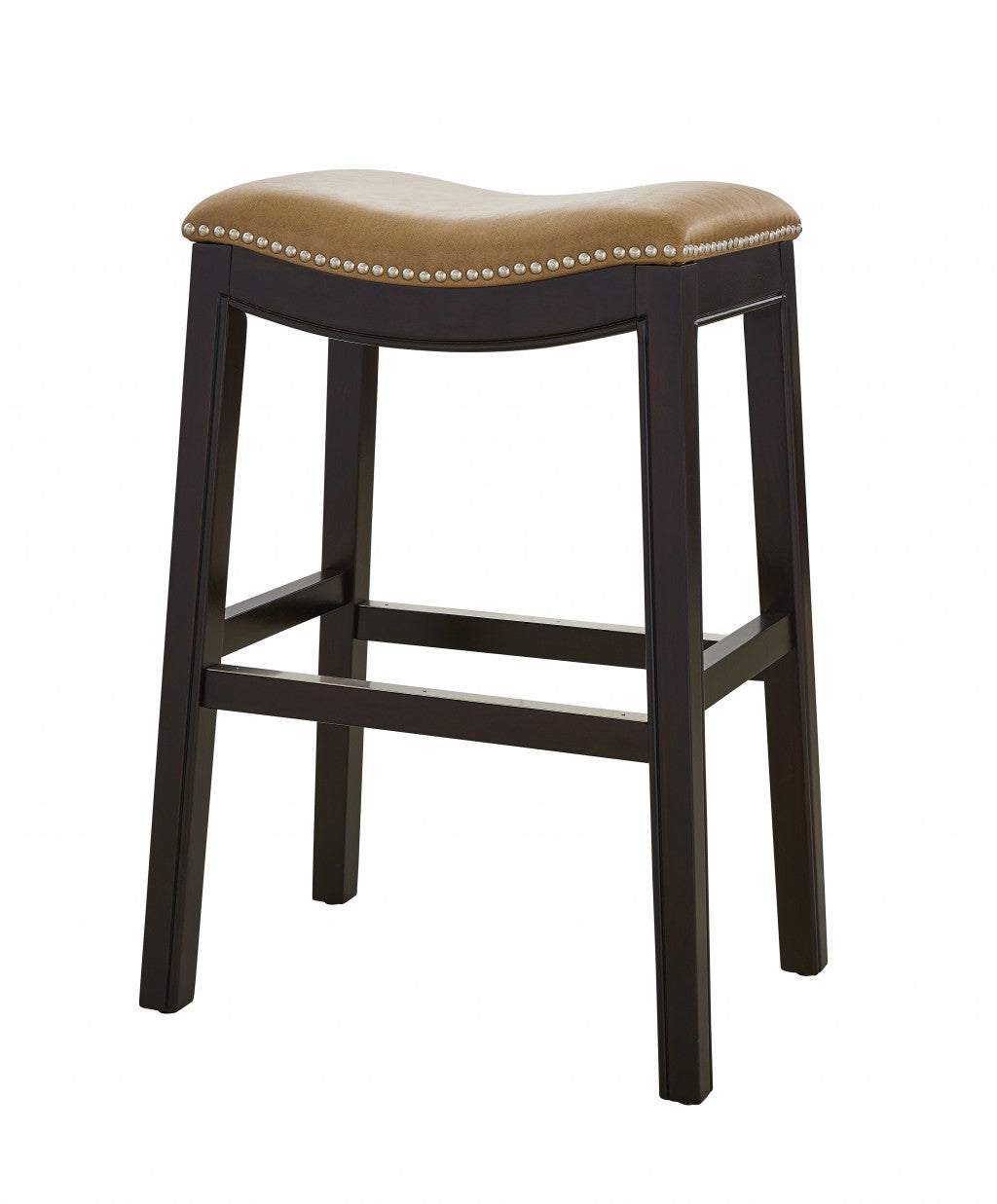 26" Tan and Espresso Solid Wood Backless Bar Height Bar Chair - Loft&Timber