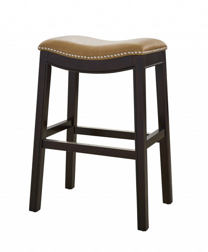 26" Tan and Espresso Solid Wood Backless Bar Height Bar Chair - Loft&Timber