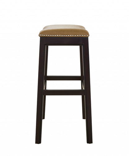 26" Tan and Espresso Solid Wood Backless Bar Height Bar Chair - Loft&Timber