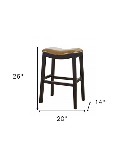 26" Tan and Espresso Solid Wood Backless Bar Height Bar Chair - Loft&Timber