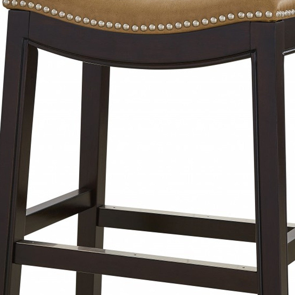 26" Tan and Espresso Solid Wood Backless Bar Height Bar Chair - Loft&Timber