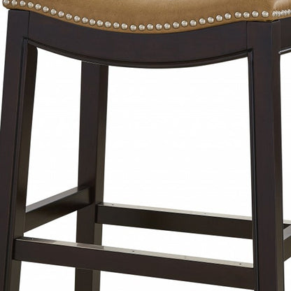 26" Tan and Espresso Solid Wood Backless Bar Height Bar Chair - Loft&Timber