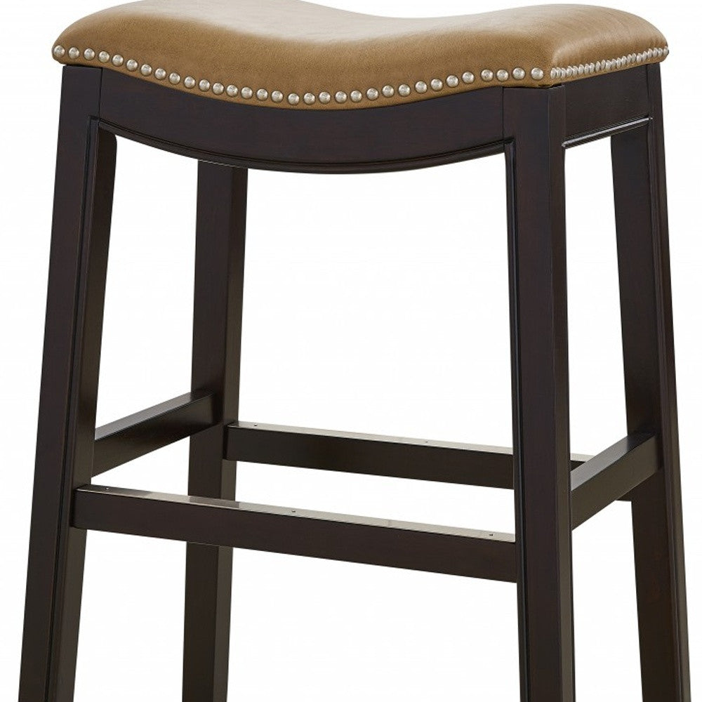 26" Tan and Espresso Solid Wood Backless Bar Height Bar Chair - Loft&Timber