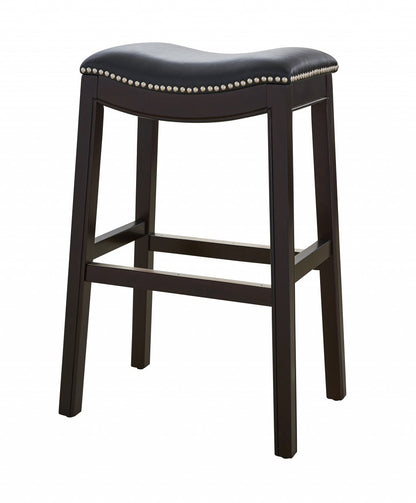 31" Black and Espresso Solid Wood Backless Bar Height Bar Chair - Loft&Timber