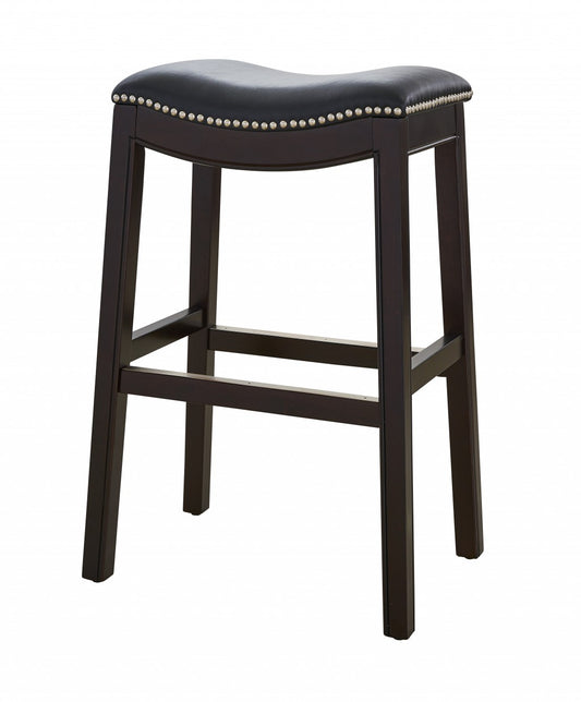 31" Black and Espresso Solid Wood Backless Bar Height Bar Chair - Loft&Timber