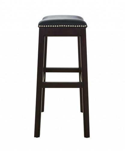 31" Black and Espresso Solid Wood Backless Bar Height Bar Chair - Loft&Timber