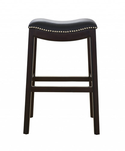 31" Black and Espresso Solid Wood Backless Bar Height Bar Chair - Loft&Timber
