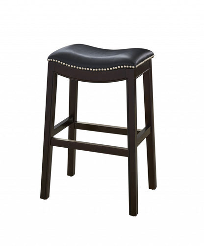 31" Black and Espresso Solid Wood Backless Bar Height Bar Chair - Loft&Timber