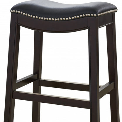 31" Black and Espresso Solid Wood Backless Bar Height Bar Chair - Loft&Timber