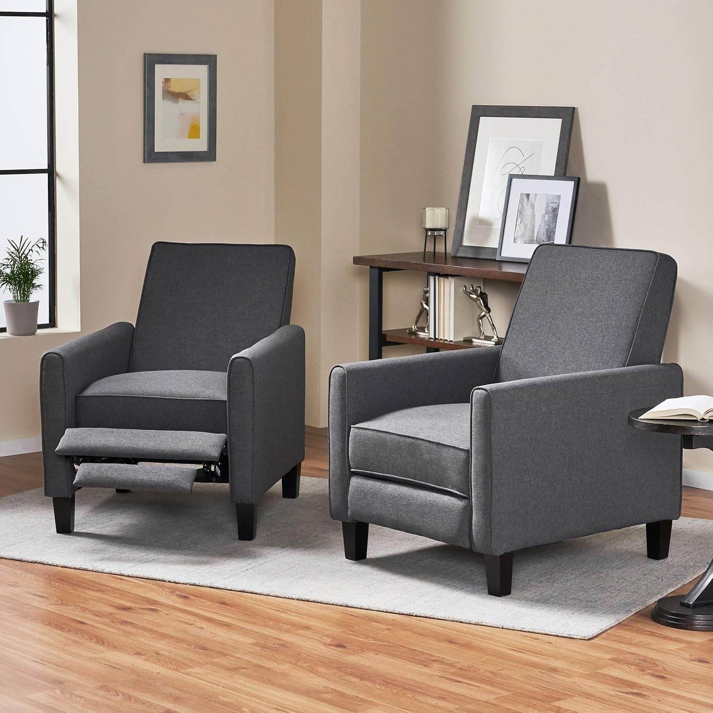 Emmie Fabric Recliner (Set of 2), Smoke, Dark Brown - Loft&Timber