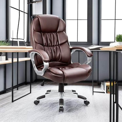 Office Chair with Swivel and Padded Armrests and Lumbar Support (Brown) - Loft&Timber