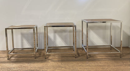 Set of Three 21" Silver And Brown Solid Wood Nested Tables - Loft&Timber