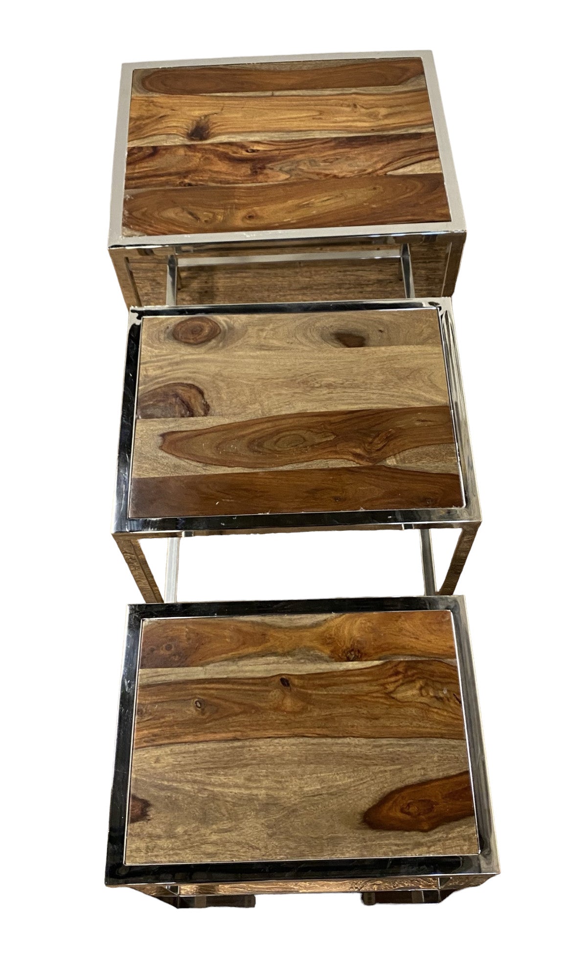 Set of Three 21" Silver And Brown Solid Wood Nested Tables - Loft&Timber
