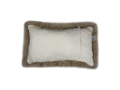 Set of Two 12" X 20" Taupe Sheepskin Lumbar Throw Pillows - Loft&Timber
