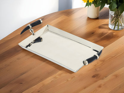 19" Silver Stainless Steel Serving Tray With Horn Handles - Loft&Timber
