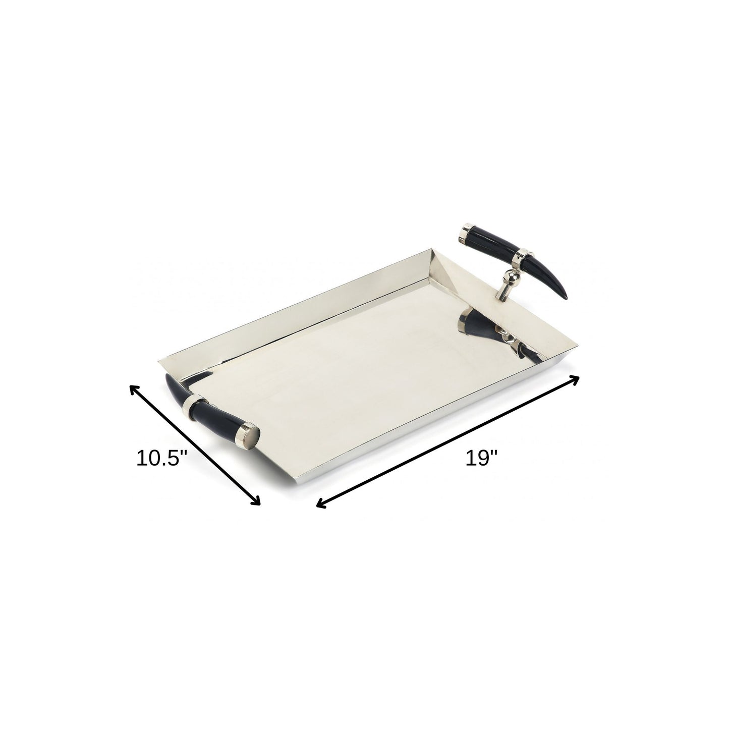 19" Silver Stainless Steel Serving Tray With Horn Handles - Loft&Timber