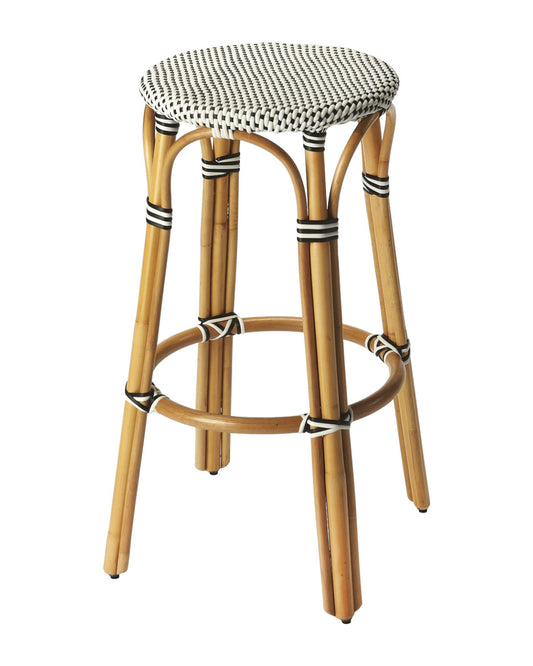 30" Natural Black and White Rattan Backless Bar Height Bar Chair - Loft&Timber