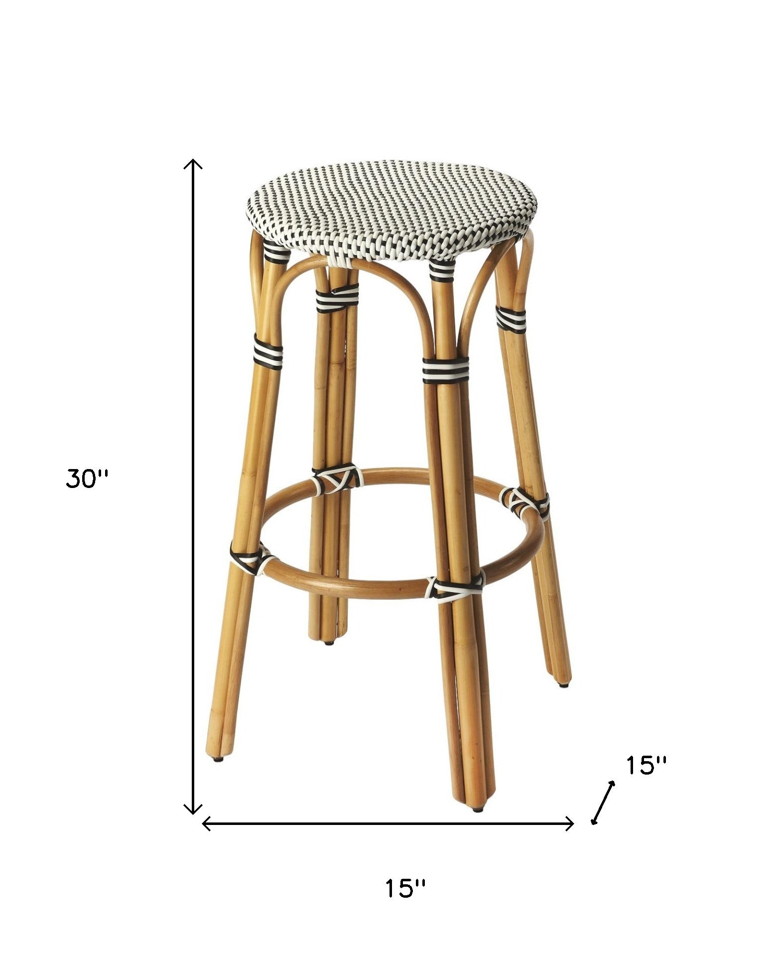 30" Natural Black and White Rattan Backless Bar Height Bar Chair - Loft&Timber
