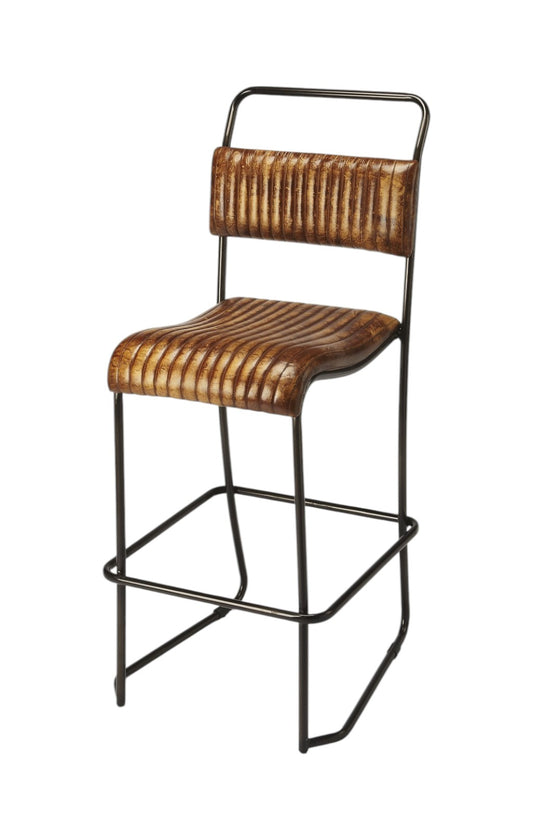 31" Brown and Black Iron Bar Chair - Loft&Timber
