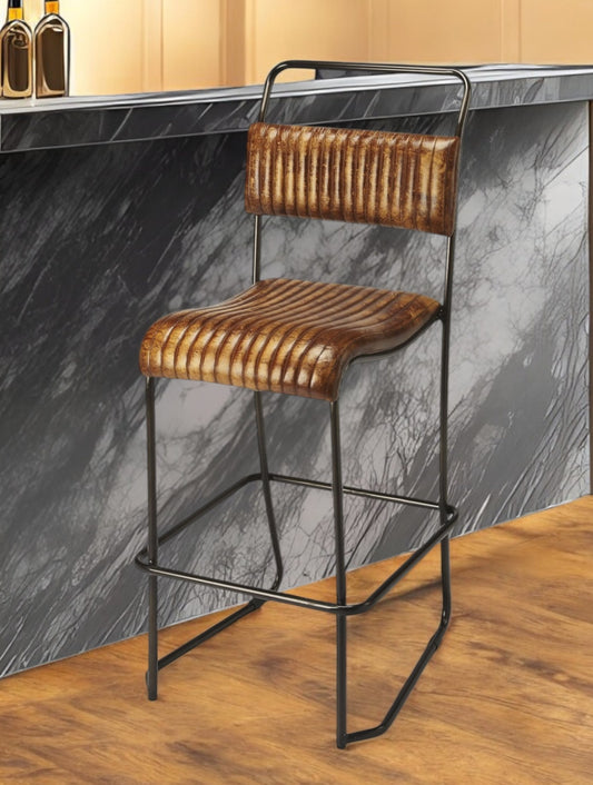 31" Brown and Black Iron Bar Chair - Loft&Timber