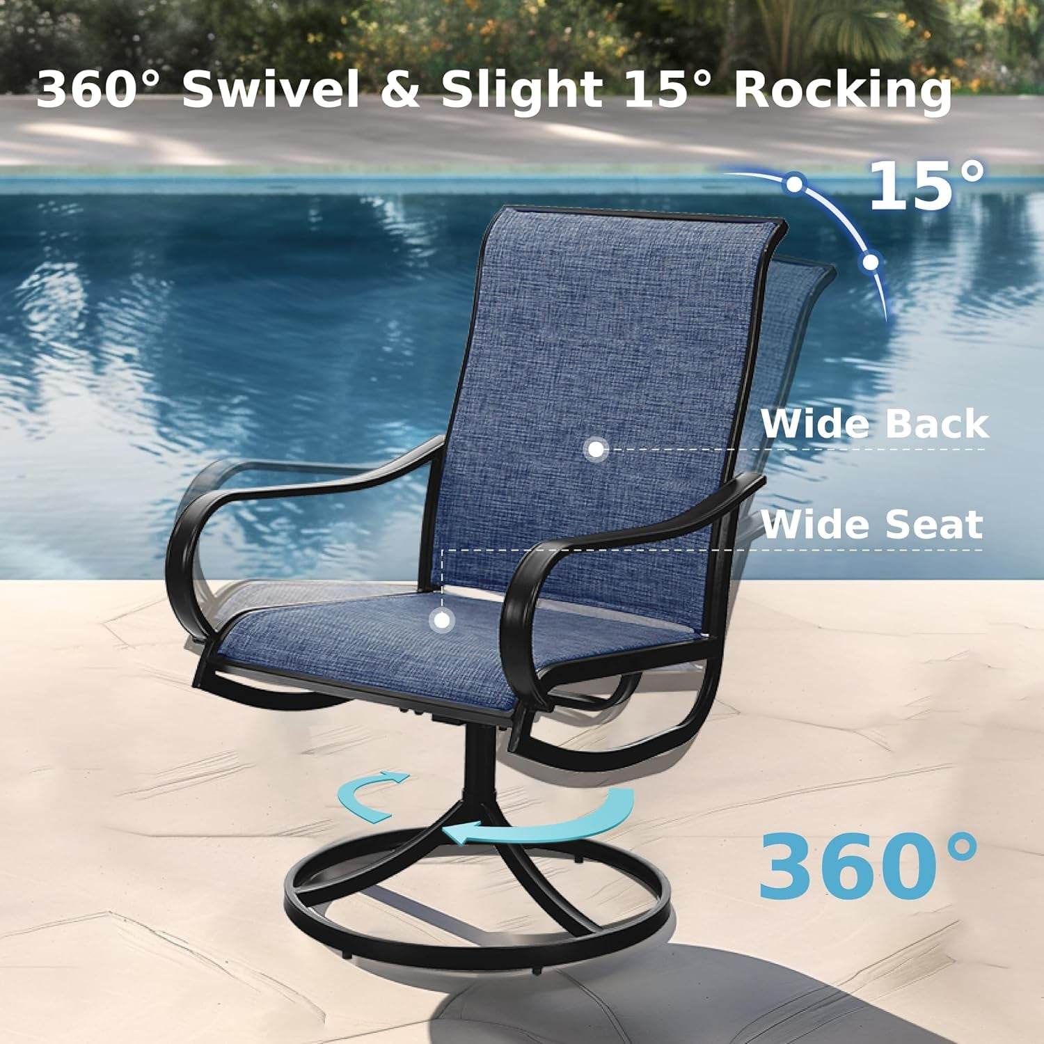 9-Piece Metal Outdoor Patio Dining Furniture Set 8 Sling Dining Swivel Chairs and 1 Expandable Outdoor Dining Rectangle Table, Blue - Loft&Timber