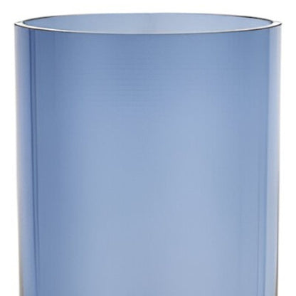 11" Blue And Clear Cylinder Crystal Glass Table Vase - Loft&Timber