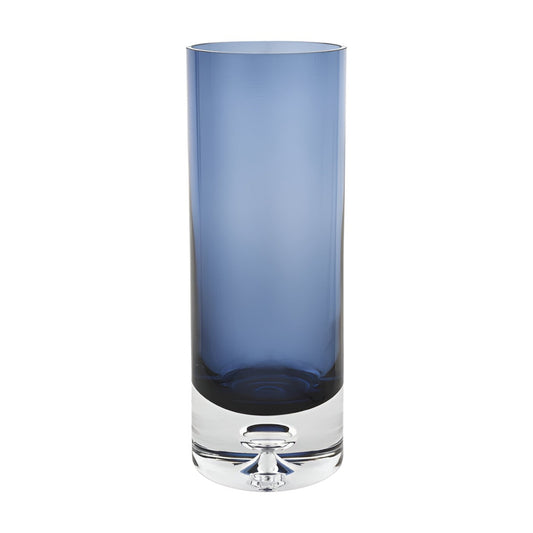 11" Blue And Clear Cylinder Crystal Glass Table Vase - Loft&Timber