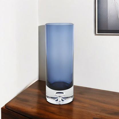 11" Blue And Clear Cylinder Crystal Glass Table Vase - Loft&Timber