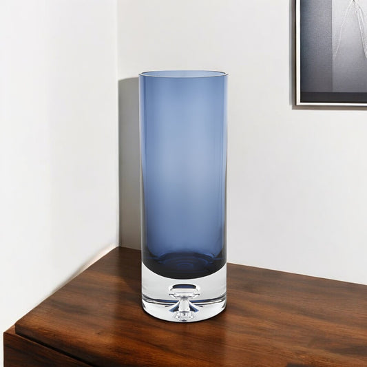 11" Blue And Clear Cylinder Crystal Glass Table Vase - Loft&Timber