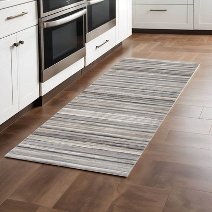 8' Blue Striped Runner Rug - Loft&Timber