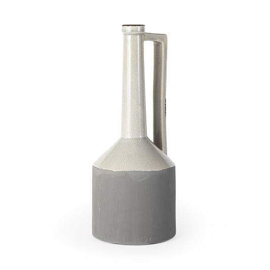 16" Gray and Off White Ceramic Tall Jug Vase - Loft&Timber