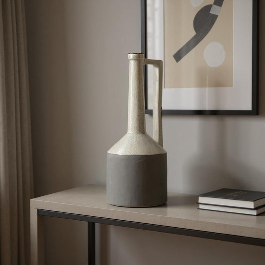 16" Gray and Off White Ceramic Tall Jug Vase - Loft&Timber