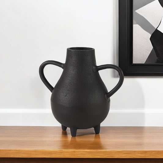 8" Black Two Handle Ceramic Jug Vase - Loft&Timber
