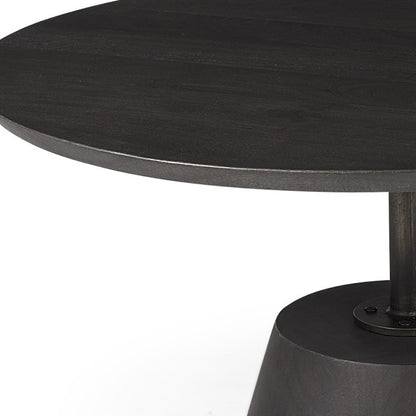 32" Dark Brown and Black Solid Wood and Iron Round Pedestal Coffee Table - Loft&Timber