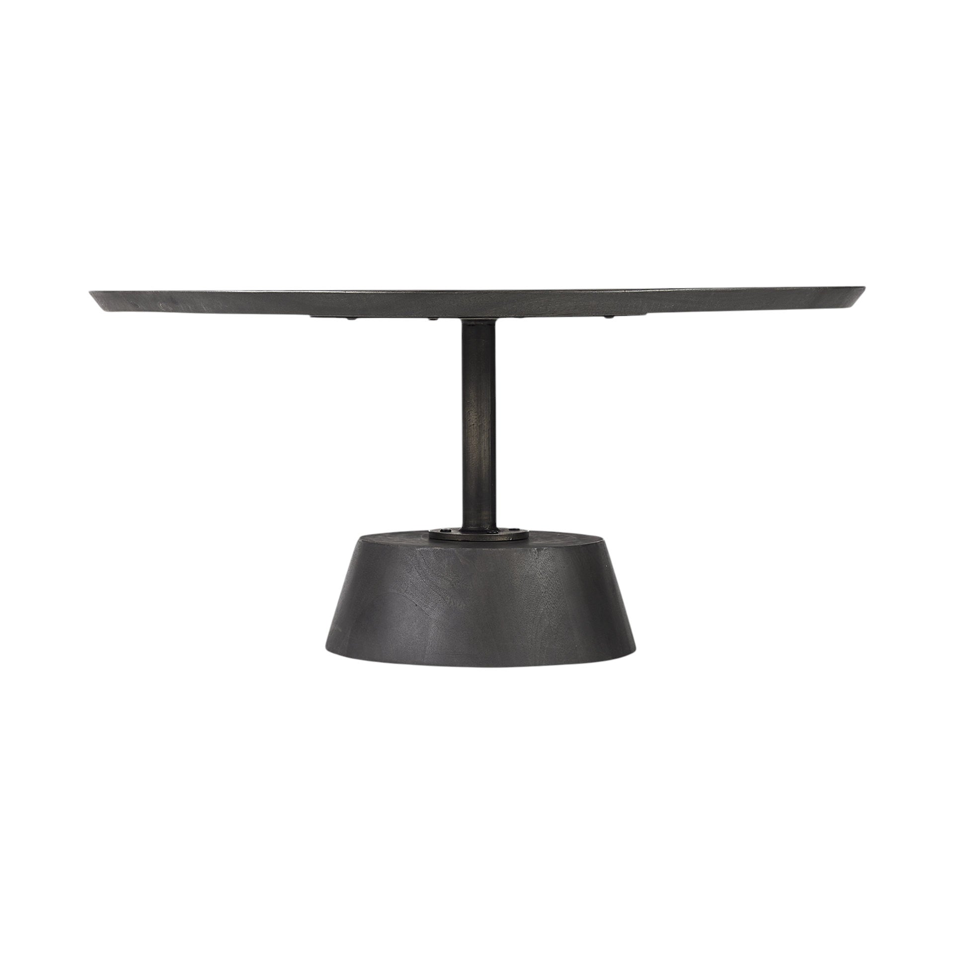 32" Dark Brown and Black Solid Wood and Iron Round Pedestal Coffee Table - Loft&Timber