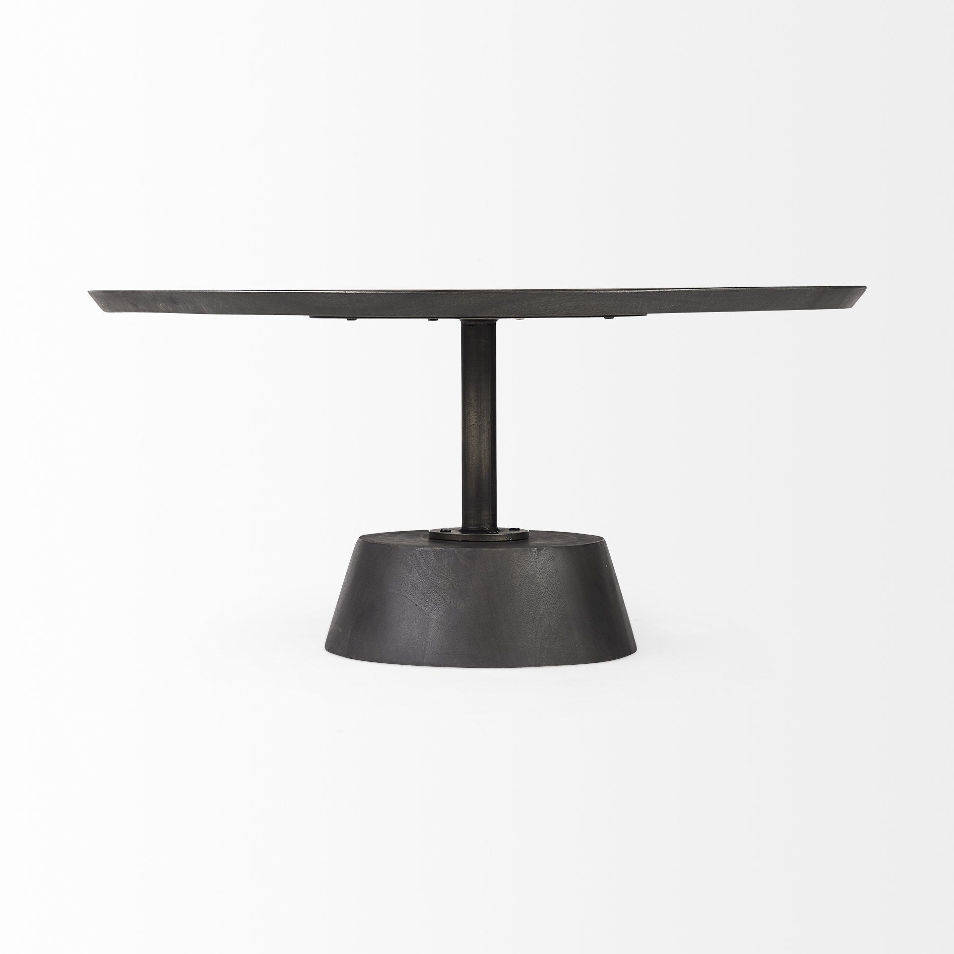 32" Dark Brown and Black Solid Wood and Iron Round Pedestal Coffee Table - Loft&Timber