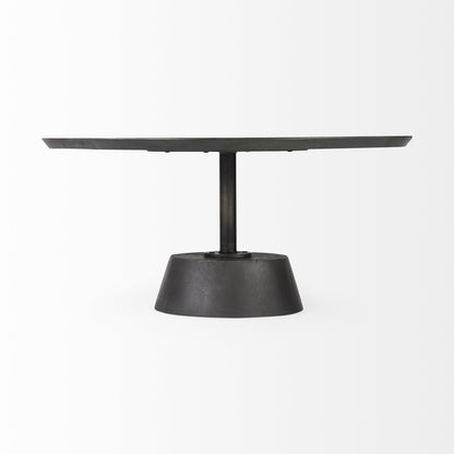 32" Dark Brown and Black Solid Wood and Iron Round Pedestal Coffee Table - Loft&Timber