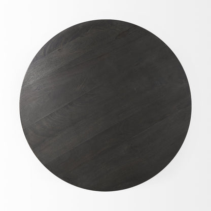 32" Dark Brown and Black Solid Wood and Iron Round Pedestal Coffee Table - Loft&Timber