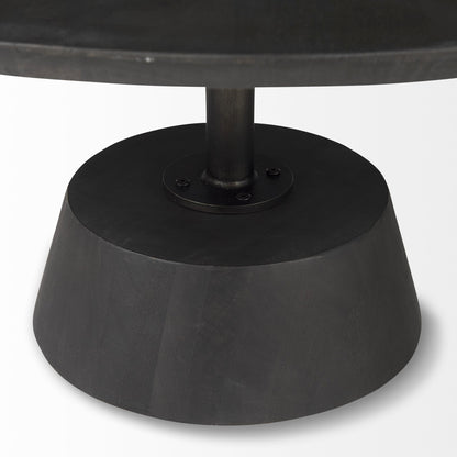 32" Dark Brown and Black Solid Wood and Iron Round Pedestal Coffee Table - Loft&Timber