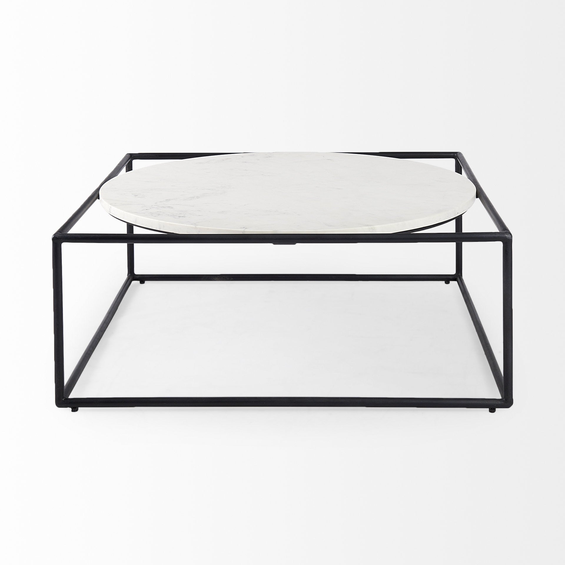 36" White and Black Genuine Marble and Metal Square Frame Coffee Table - Loft&Timber