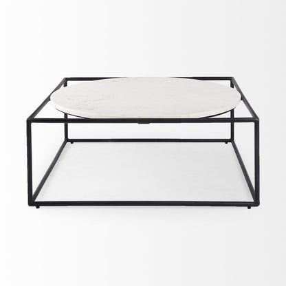 36" White and Black Genuine Marble and Metal Square Frame Coffee Table - Loft&Timber