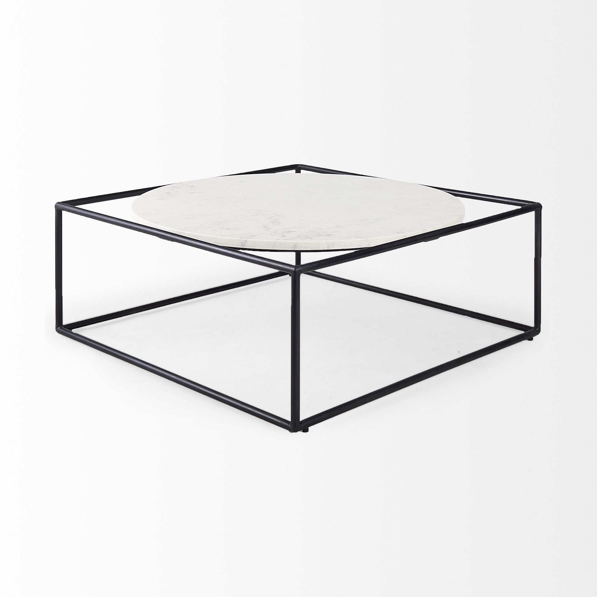 36" White and Black Genuine Marble and Metal Square Frame Coffee Table - Loft&Timber