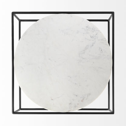 36" White and Black Genuine Marble and Metal Square Frame Coffee Table - Loft&Timber