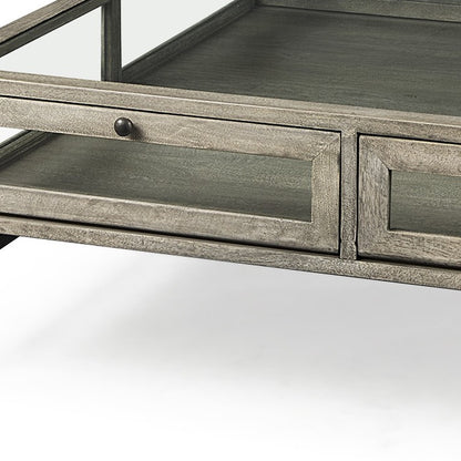 42" Gray and Black Glass and Metal Square Coffee Table With Shelf - Loft&Timber