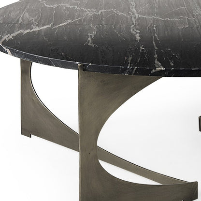 48" Black and Gold Genuine Marble and Iron Round Coffee Table - Loft&Timber
