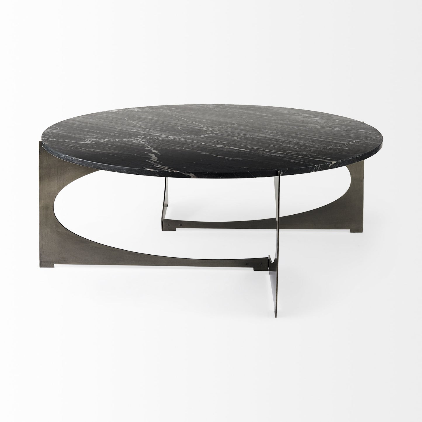 48" Black and Gold Genuine Marble and Iron Round Coffee Table - Loft&Timber