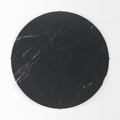 48" Black and Gold Genuine Marble and Iron Round Coffee Table - Loft&Timber