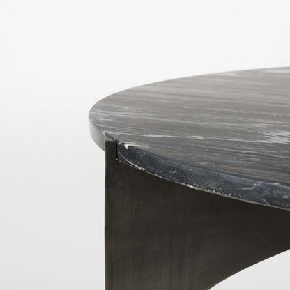 48" Black and Gold Genuine Marble and Iron Round Coffee Table - Loft&Timber